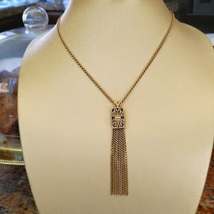 Vintage Monet Long Golden Tassel Necklace